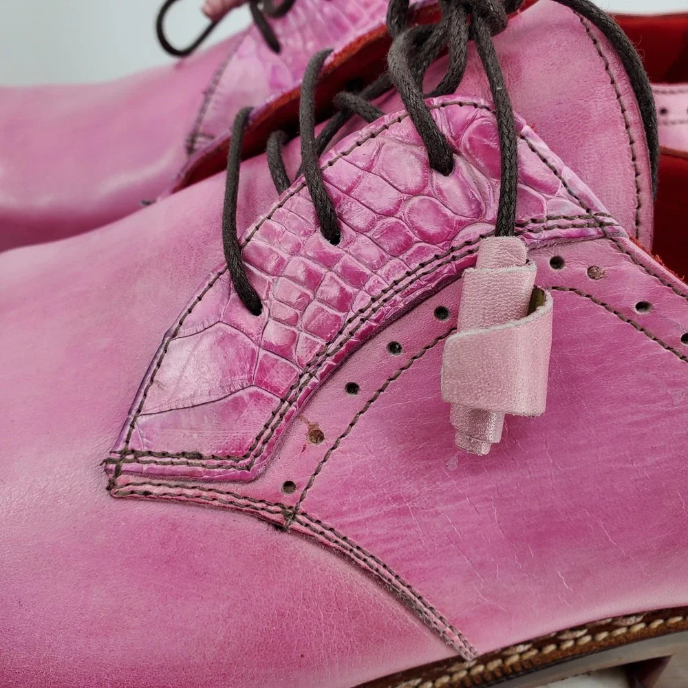 Fennix Italy Tyler Pink Alligator Calfskin Leather Lace-Up‎ Derby Dress Shoes 47